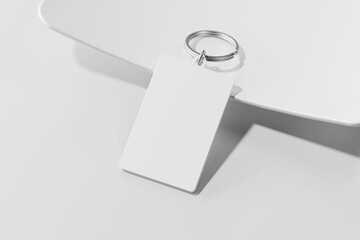 Plastic keychain with ring mockup. 3D rendering