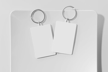 Two plastic keychains mockup. 3D rendering