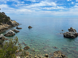 Obraz premium Beautiful view of the sea and coast on a summer day. Lloret de Mar. Spain.