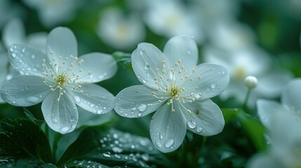 Delicate White Flowers with Dew Drops