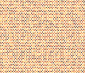 Honeycomb Background. Bold rounded hexagons mosaic cells with padding and inner solid cells. Orange color tones. Small hexagon geometric shapes. Tileable pattern. Seamless vector illustration.