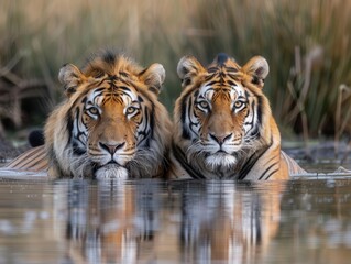 Fototapeta premium Wildlife in Africa with majestic tigers and lions in their natural habitats, showcasing their beauty and power