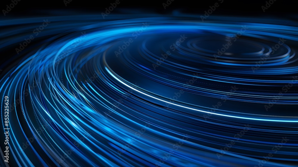 Poster futuristic abstract design featuring blue spiral rings, creating a mesmerizing effect ideal for mode
