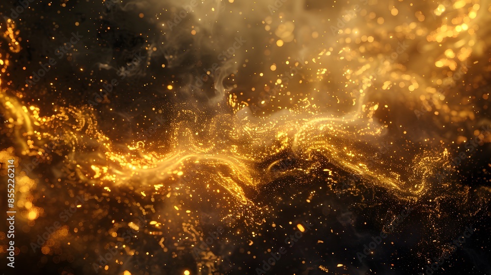 Poster abstract golden swirl with sparkling particles