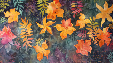 Tropical Paradise: Intricate Batik Fabric with Wax-Resist Design