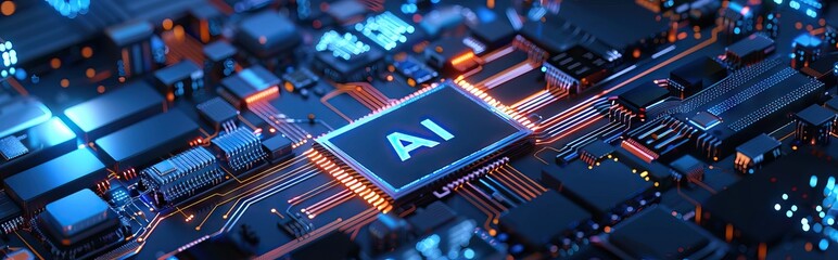 Obraz premium Artificial Intelligence in a complex and modern GPU card 3D rendering. AI generated illustration