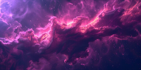 A purple and pink nebula background with swirling clouds of color