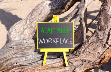 Adaptable workplace symbol. Concept words Adaptable workplace on beautiful yellow blackboard....