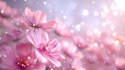 Enchanted realm with luminous flowers, sparkling stars, and a large empty postcard without inscriptions, surreal and magical atmosphere, ethereal beauty