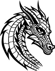 black dragon tattoo, Fantasy dragon head isolated on the white background. Vector illustration.