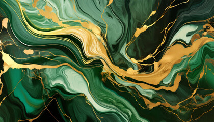 Marble, dark green gold, paint, abstract pbackground.