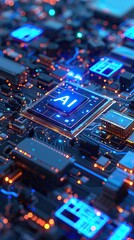 Obraz premium Artificial Intelligence in a complex and modern GPU card 3D rendering. AI generated illustration