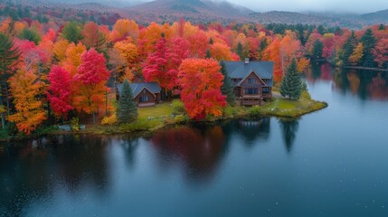 Scenic aerial capture of the vibrant fall foliage in Vermont