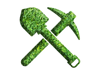 mining icon made from green grass or leaves isolated on transparent background, go green concept, PNG