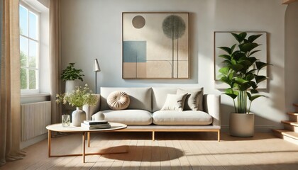 Modern Living Room with Minimalist Decor and Natural Light, AI-Generated Elegant Interior