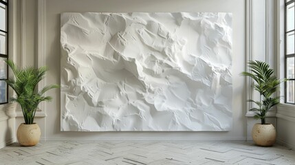 The white wall is covered with a paper-like texture