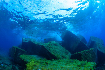 Large stones under water