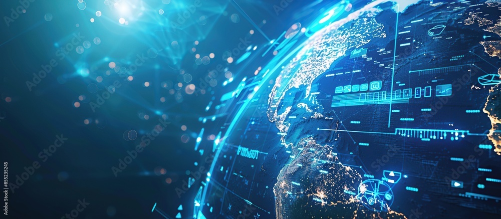Aufkleber World hologram with connecting edge and space, 3D rendering in technology of network concept.