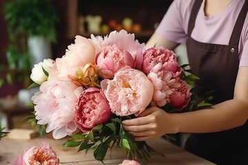 Woman Holding a Bouquet of Pink Flowers