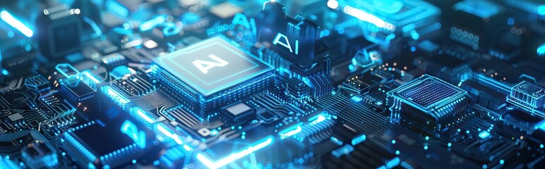 Artificial Intelligence in a complex and modern GPU card 3D rendering. AI generated illustration