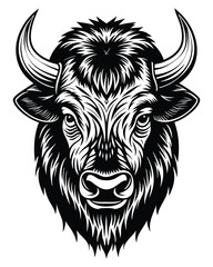 bison head silhouette vector outline with white background