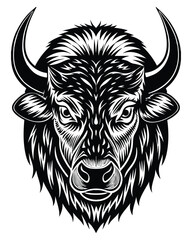 bison head silhouette vector outline with white background