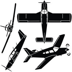 Small airplane vector set outline
