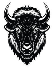 bison head silhouette vector outline with white background