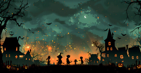 Halloween Scene With Group