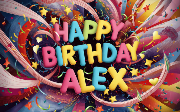 colorful happy birthday greeting for Alex