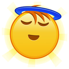 Smiling face with halo above head Large size of yellow emoji smile with hair