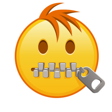 Zipper-Mouth face Large size of yellow emoji smile with hair