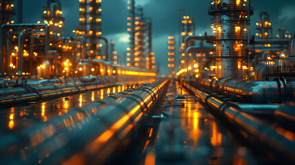 Fototapeta premium Gas turbine electrical power plant with in Twilight power for factory energy concept.