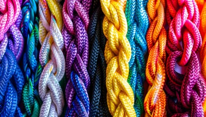 Gender and sexuality. Unity And Teamwork Concept. Group partners united and diverse partnership as a center point of focus with rope objects combined together representing team or teamwork