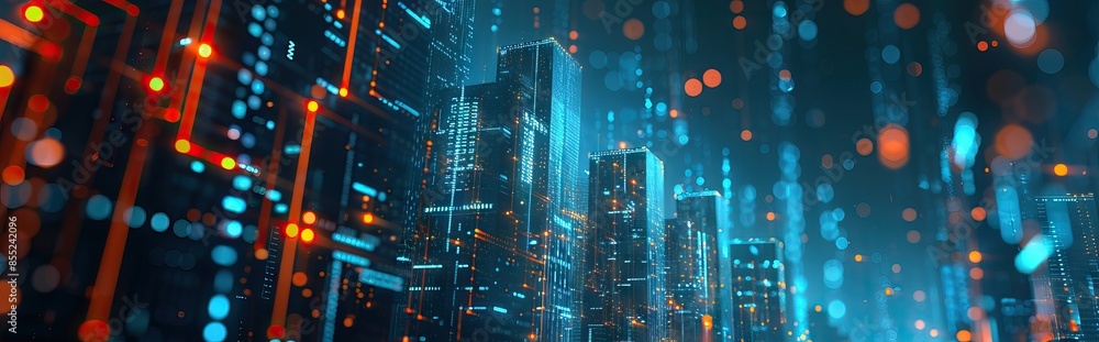 Wall mural abstract digital background science technology networks big data link 3d . ai generated illustration