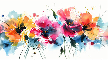 Vibrant Watercolor Floral Artwork in Bold Colors