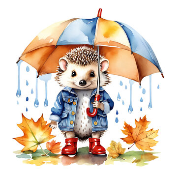 hedgehog holding umbrella in rain clip art preview