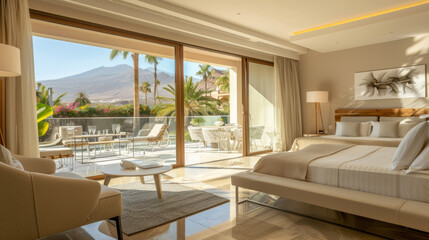 Chic Bedroom with Modern Furniture and Garden Balcony
