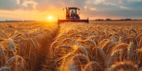 combine harvester working on a wheat field