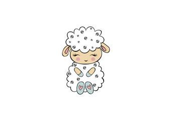 Vector illustration of cartoon sheep isolated on white background