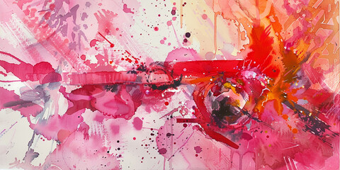 Watercolor painting background, pink and red color theme