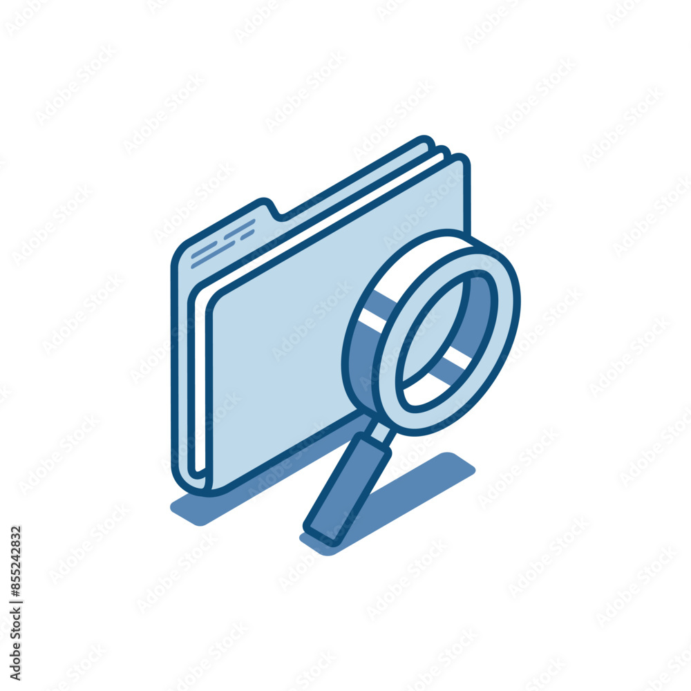 Aufkleber isometric vector folder with magnifying glass linear icon, in color on a white background, searching