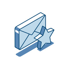 isometric vector envelope linear icon with a star, in color on a white background, selected mail