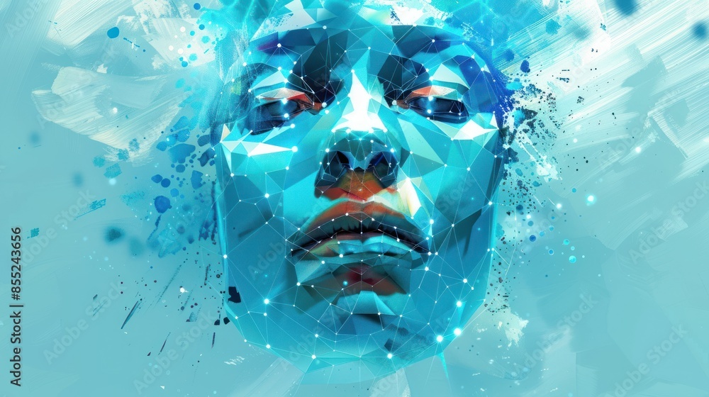 Poster futuristic virtual face shape with artificial intelligence integrated with advanced digital technolo