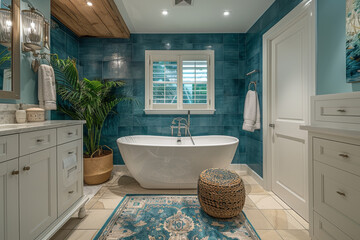 Fototapeta premium Bright Bathroom with Modern Clawfoot Tub