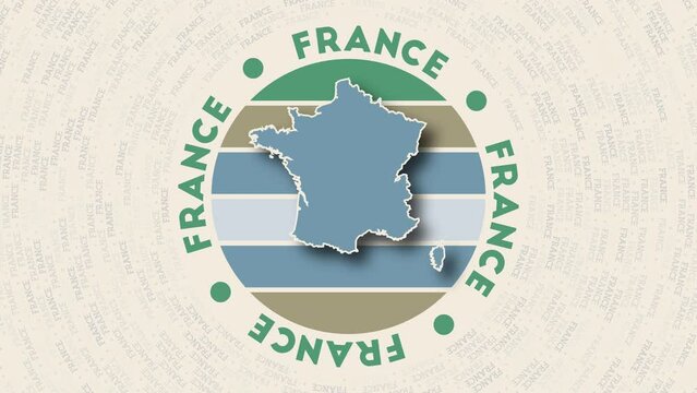 France logo intro. Badge with the circular name and map of country. Stylish France round logo animation.