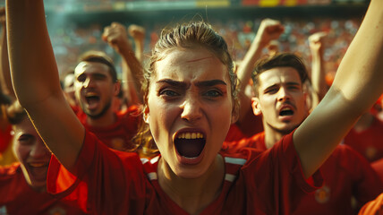 Fototapeta premium show a very emotional soccer fan Situation in a Stadium.generative ai