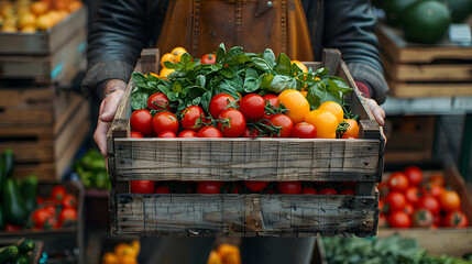 Smiling delivery man holding a grocery bag ready to deliver to the customer 