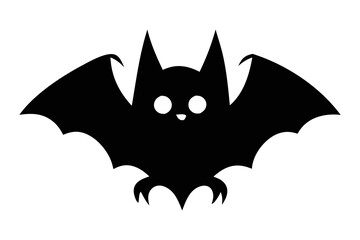 Black silhouette of a bat isolated on a white background. Concept of nocturnal wildlife, Halloween symbol, minimalist style, mysterious creature. Print, icon, design element.
