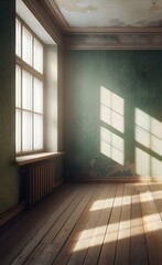 Realistic and minimalist blurred natural light windows, shadow overlay on wall paper texture, abstract background. Minimal abstract light white background for product presentation.	